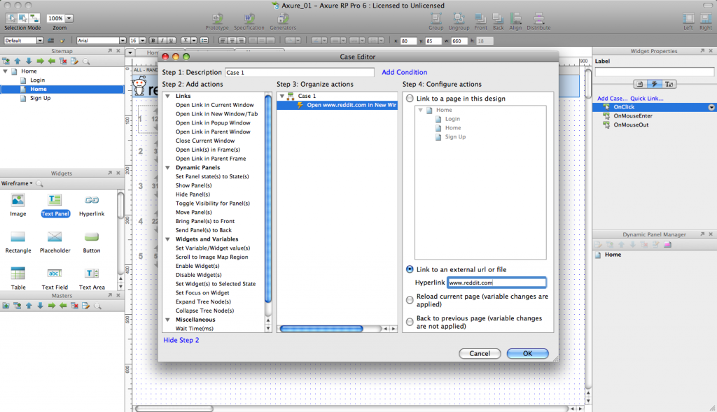 Using the Axure Case Editor.